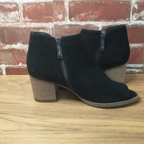 Blondo Ankle Boots Womens Size 8.5 Slip On Peep Toe Booties Black Slipons Easy - Picture 5 of 8